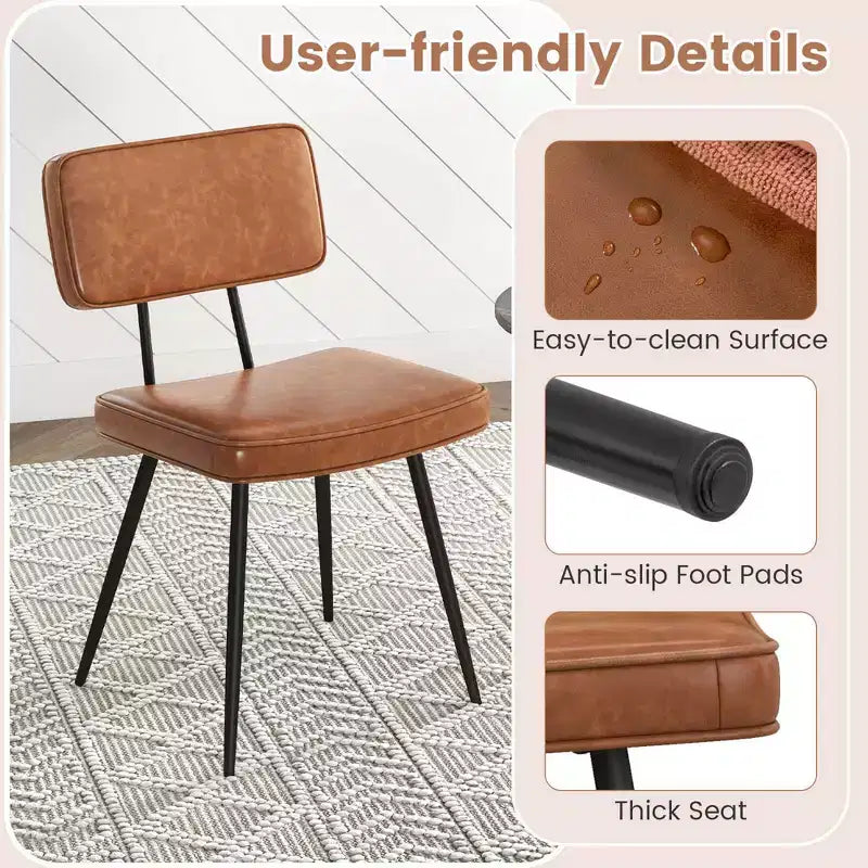 Chaises de salle à manger en similicuir rembourrées d'éponge avec assise cascade