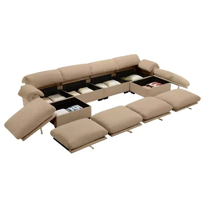 Grand canapé en U, canapé moelleux avec sièges de rangement et poufs