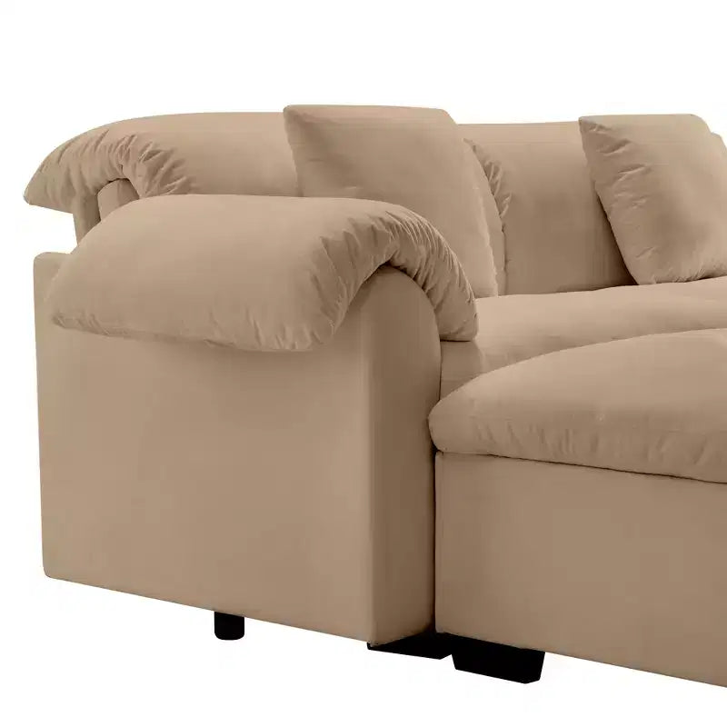 Grand canapé en U, canapé moelleux avec sièges de rangement et poufs
