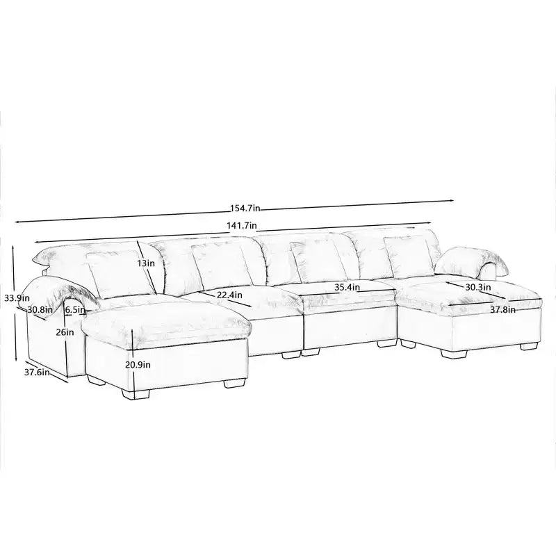 Grand canapé en U, canapé moelleux avec sièges de rangement et poufs