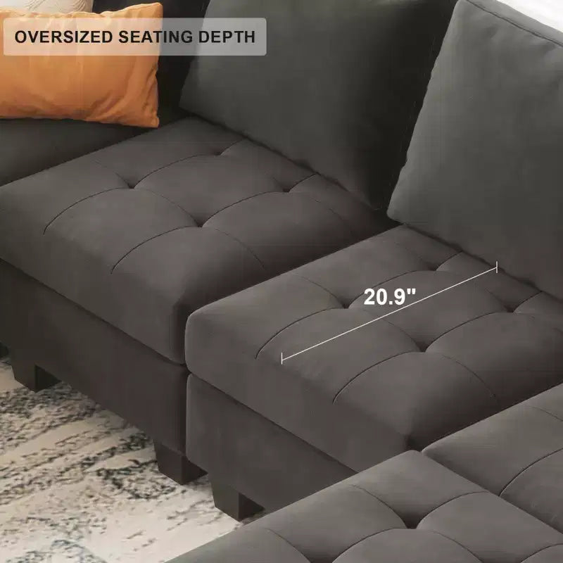 Banquette longue modulaire en velours capitonné