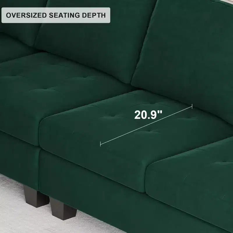 Banquette longue modulaire en velours capitonné