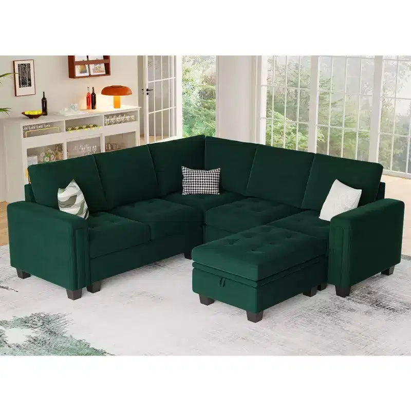 Banquette longue modulaire en velours capitonné