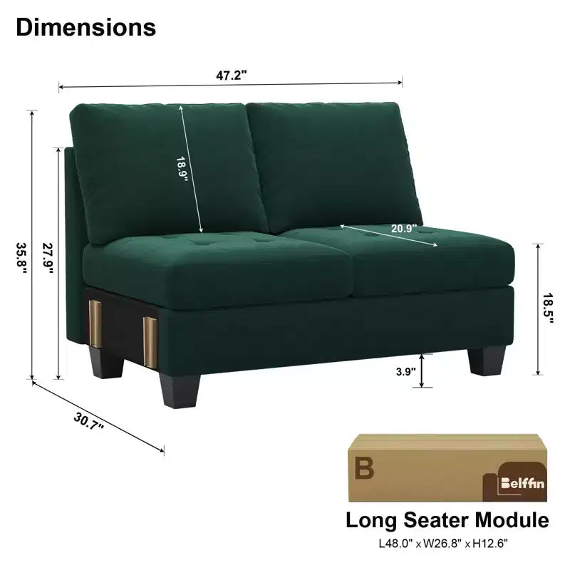 Banquette longue modulaire en velours capitonné