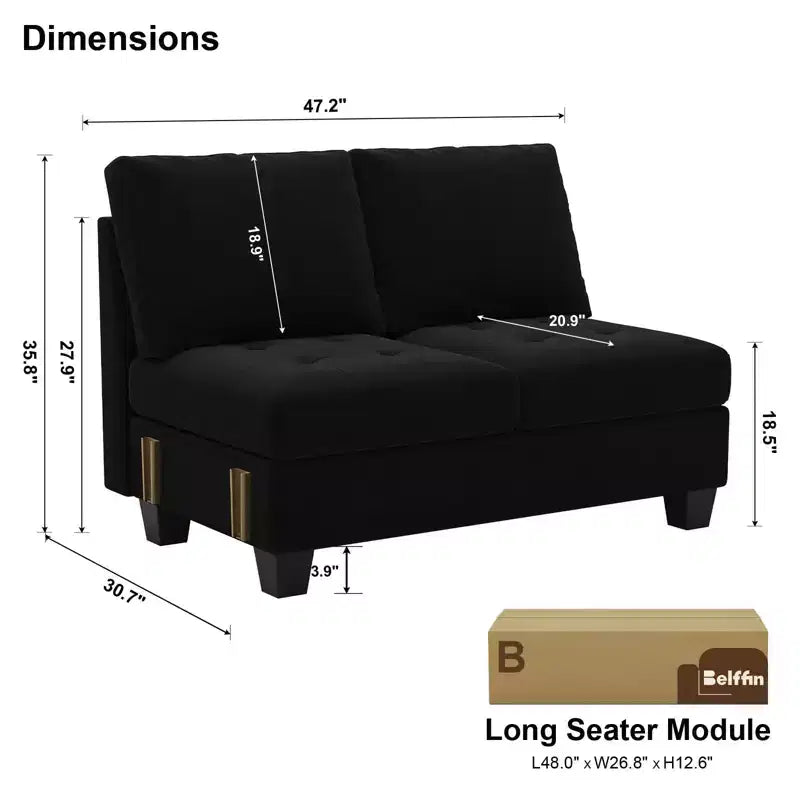 Banquette longue modulaire en velours capitonné