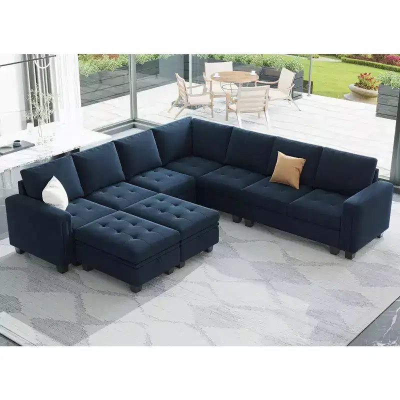 Banquette longue modulaire en velours capitonné