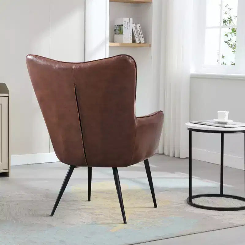 Fauteuil décontracté en cuir véritable marron foncé