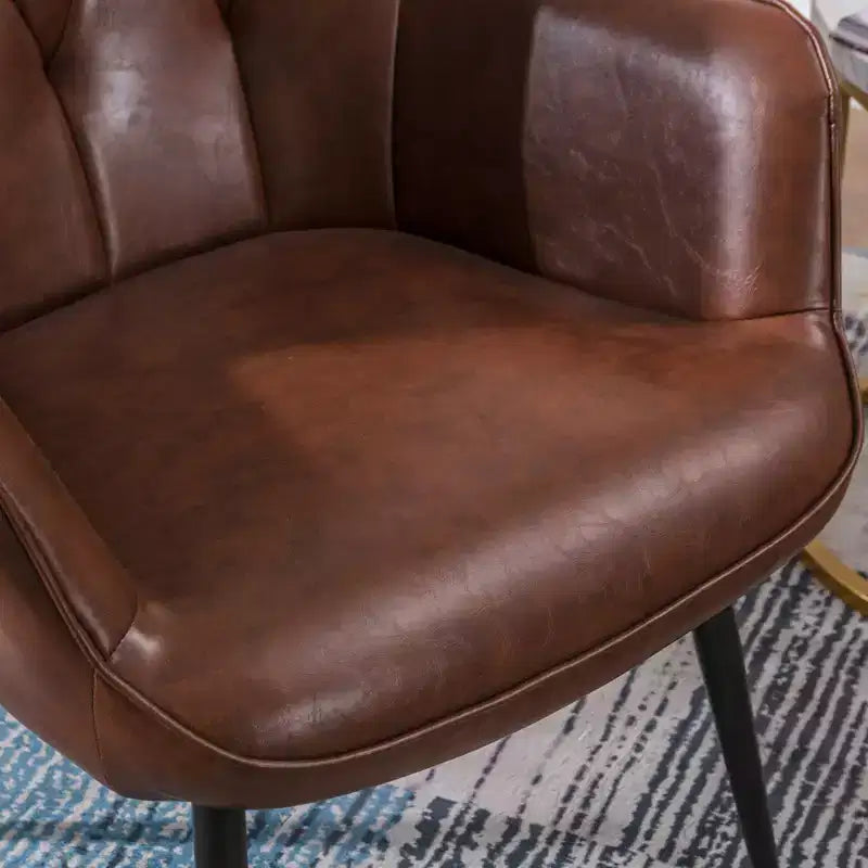Fauteuil décontracté en cuir véritable marron foncé