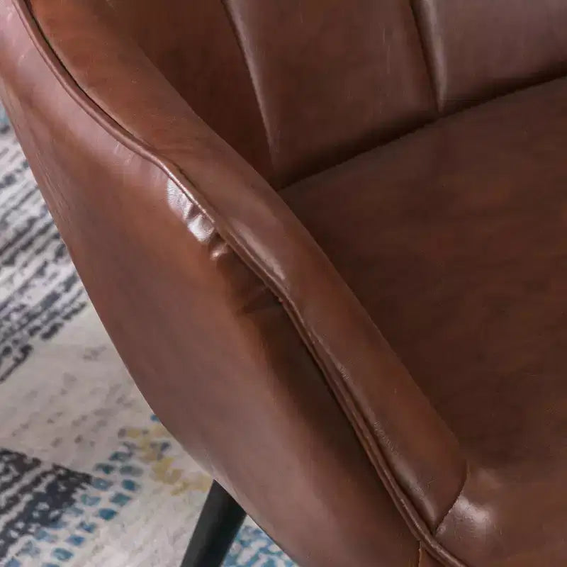 Fauteuil décontracté en cuir véritable marron foncé
