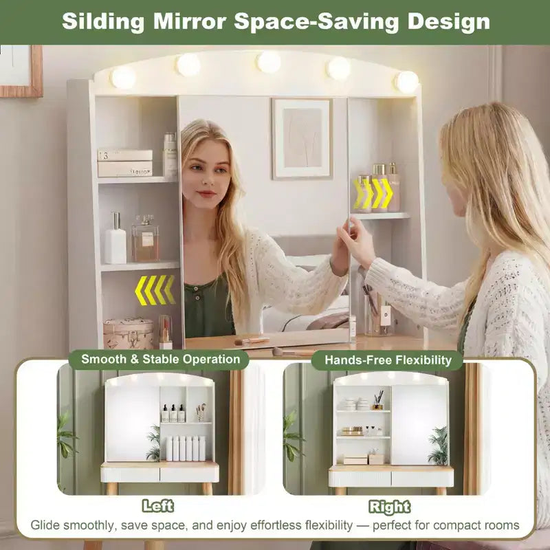 Coiffeuse de style rustique avec miroir éclairé à plateau en verre