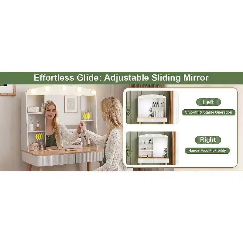 Coiffeuse de style rustique avec miroir éclairé à plateau en verre