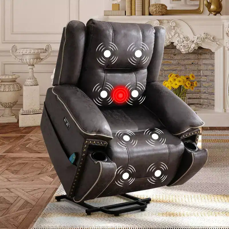 Fauteuil inclinable massant et chauffant, fauteuil de relaxation pivotant en cuir