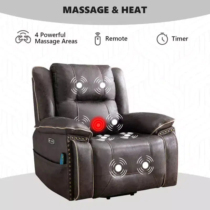 Fauteuil inclinable massant et chauffant, fauteuil de relaxation pivotant en cuir