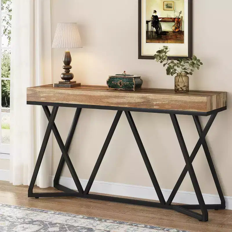 Table d'entrée en bois massif de style rustique