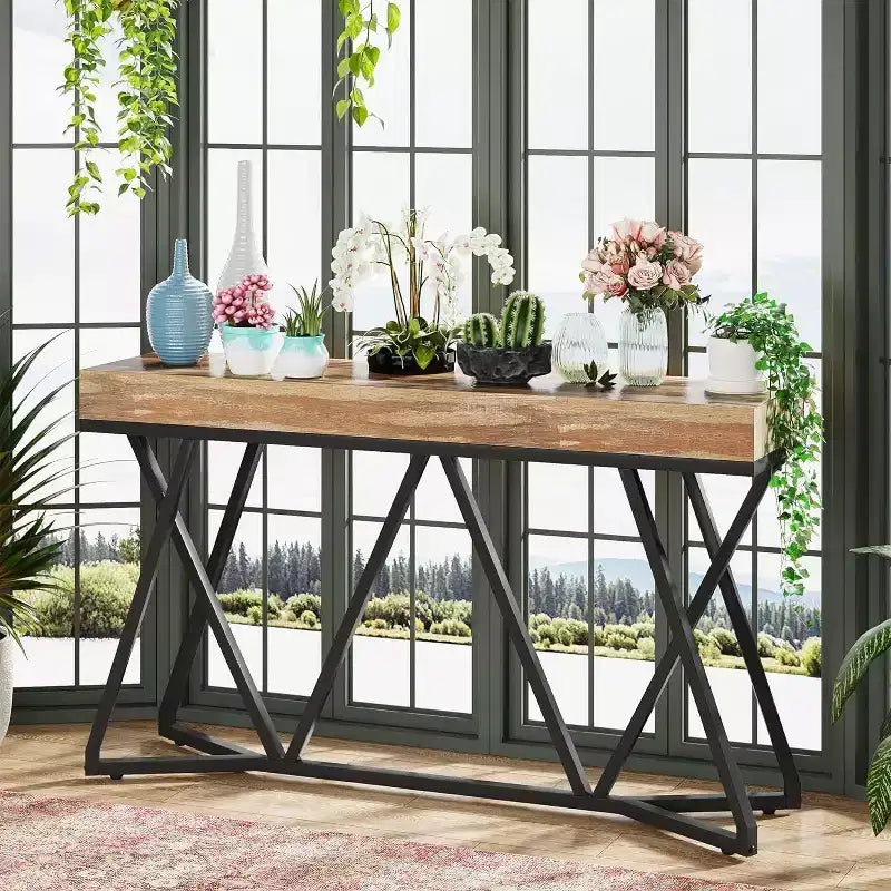 Table d'entrée en bois massif de style rustique