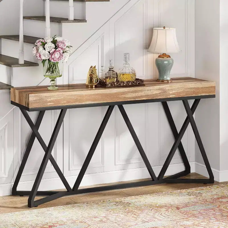 Table d'entrée en bois massif de style rustique