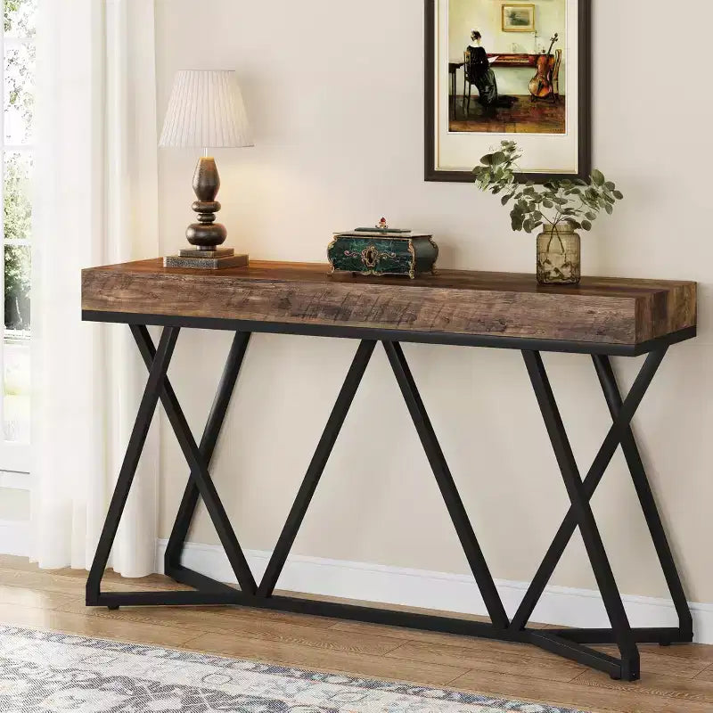 Table d'entrée en bois massif de style rustique