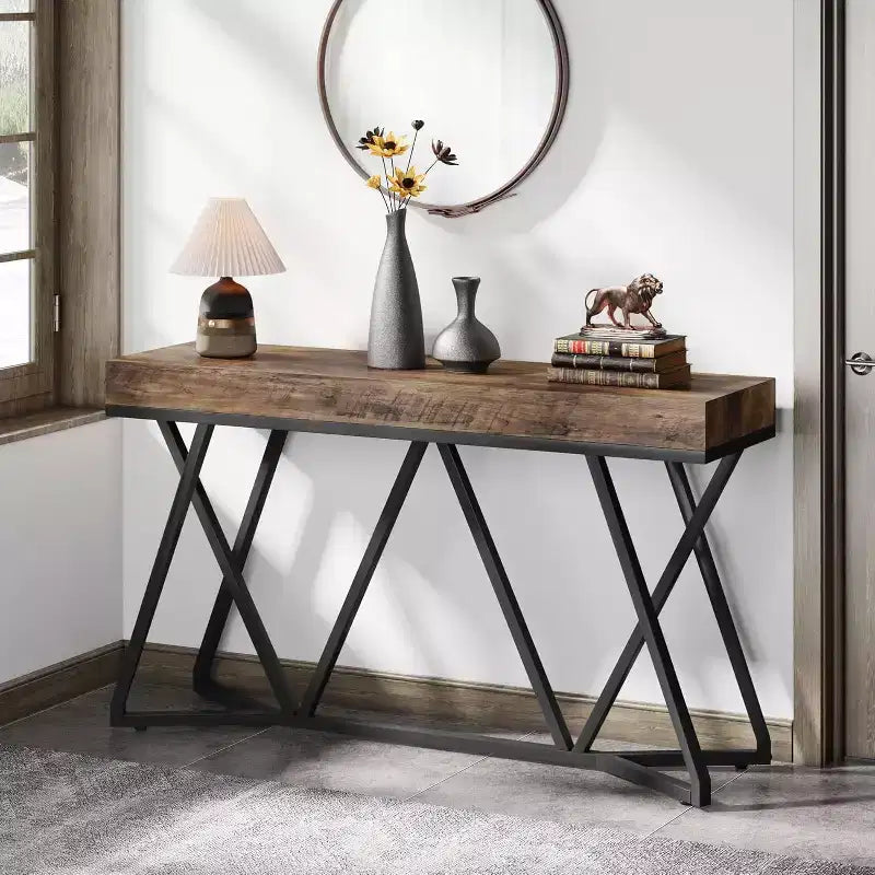 Table d'entrée en bois massif de style rustique