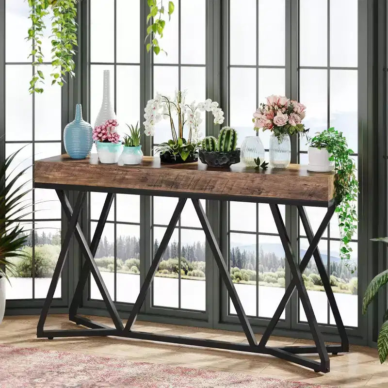 Table d'entrée en bois massif de style rustique