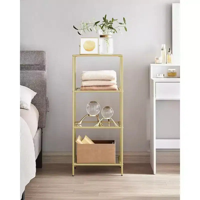 Étagère de rangement en acier et verre trempé