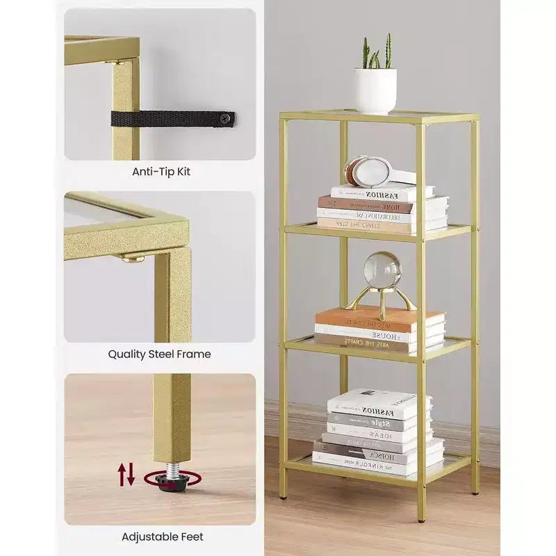 Étagère de rangement en acier et verre trempé