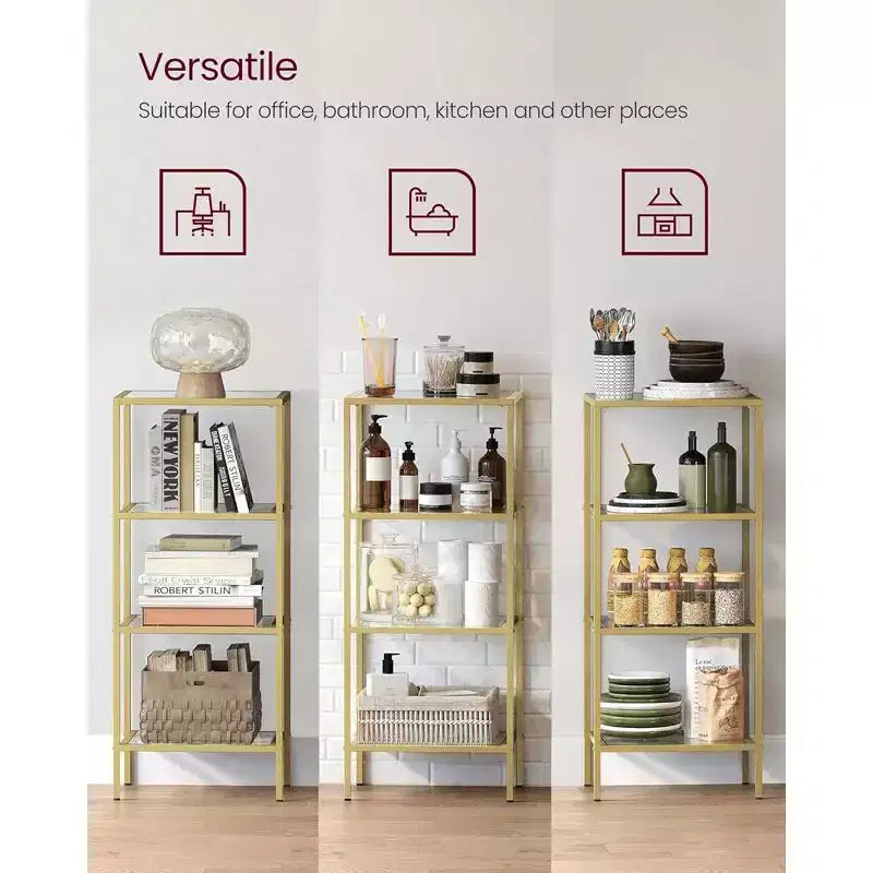 Étagère de rangement en acier et verre trempé