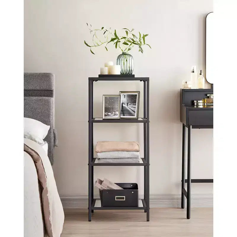 Étagère de rangement en acier et verre trempé