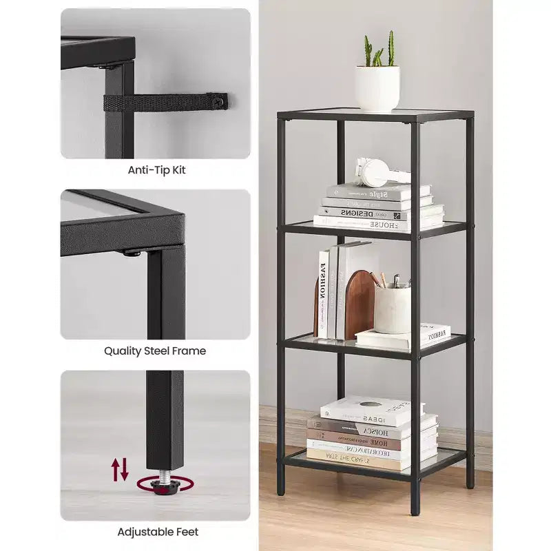 Étagère de rangement en acier et verre trempé