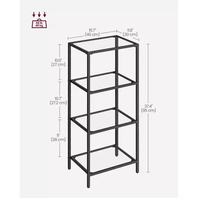 Étagère de rangement en acier et verre trempé