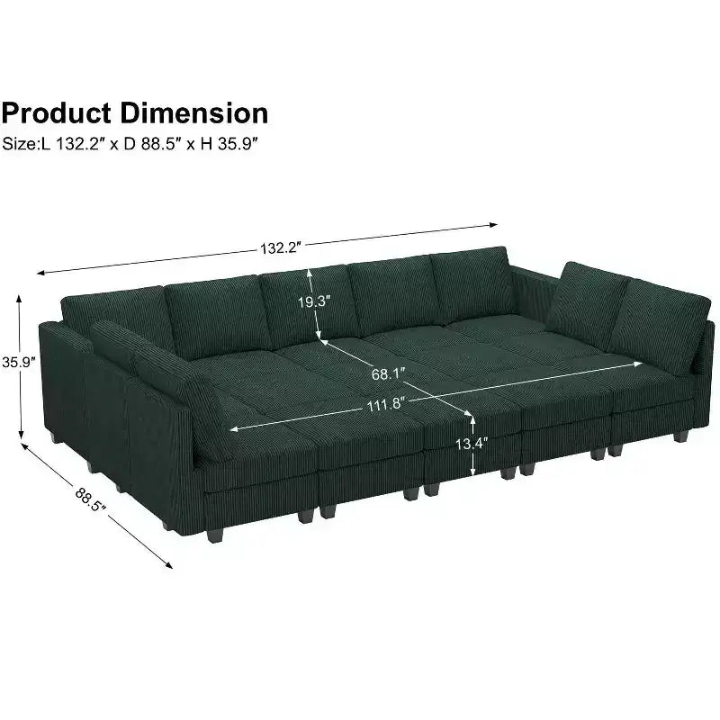 Canapé-lit modulaire multifonctionnel en velours côtelé