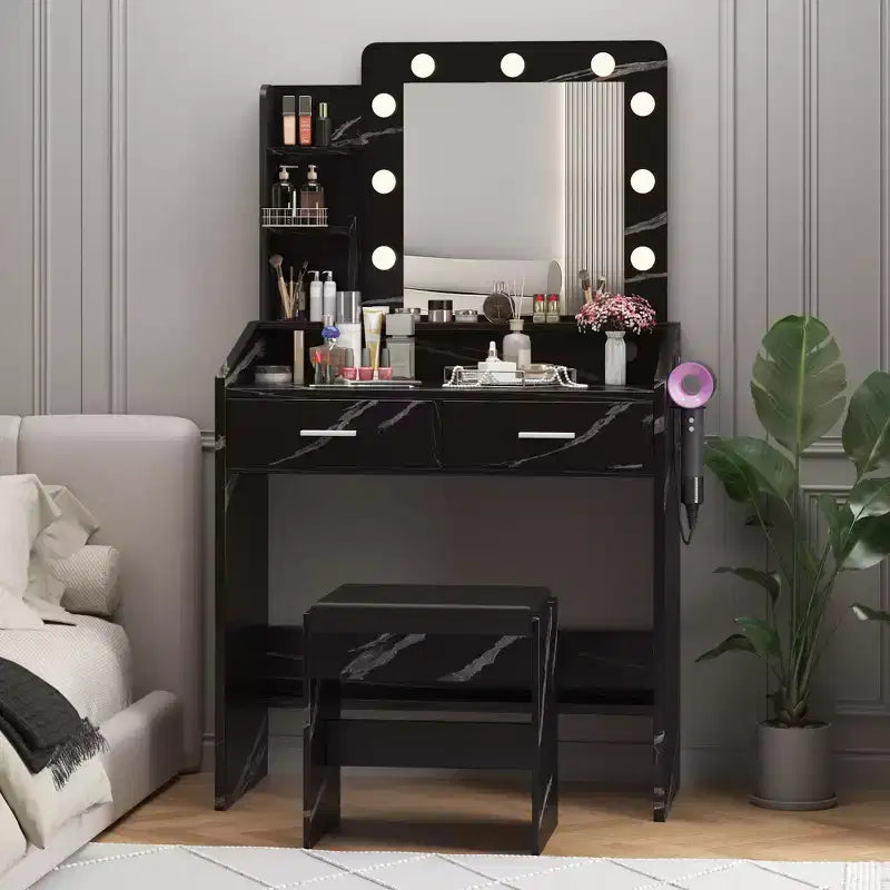 Coiffeuse avec prise électrique, Meuble-lavabo pour maquillage