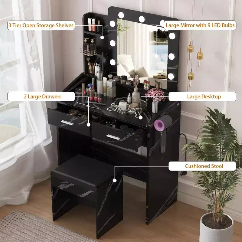 Coiffeuse avec prise électrique, Meuble-lavabo pour maquillage