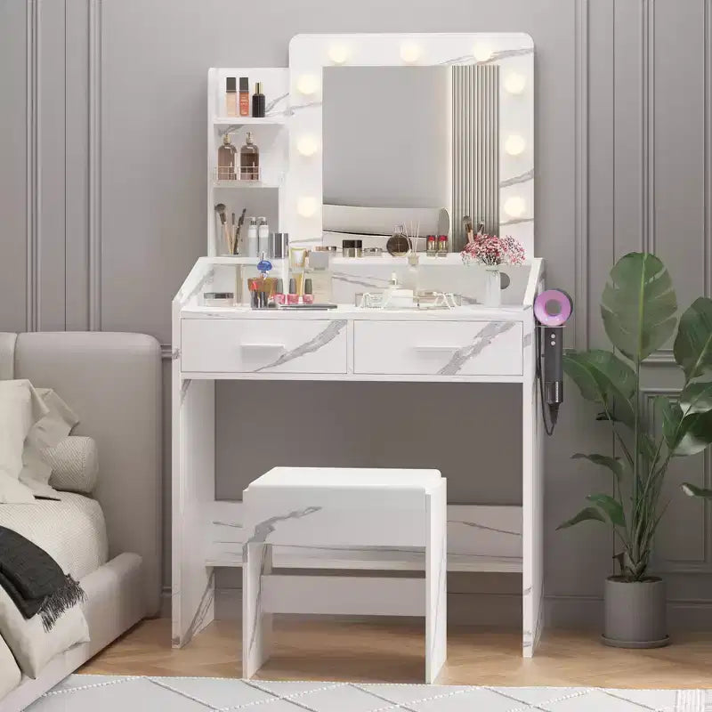 Coiffeuse avec prise électrique, Meuble-lavabo pour maquillage