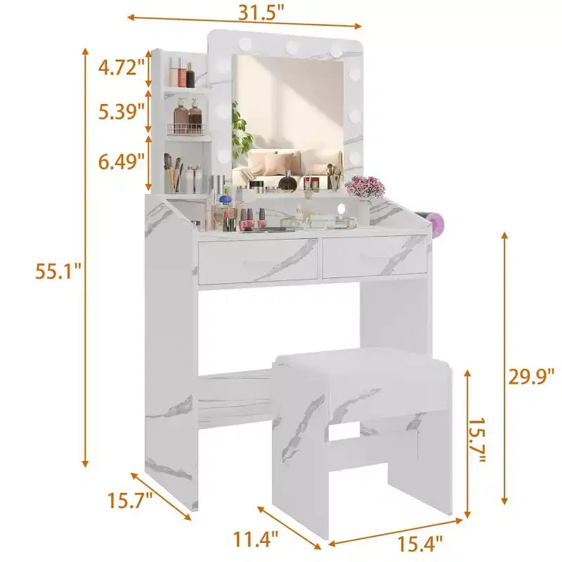 Coiffeuse avec prise électrique, Meuble-lavabo pour maquillage