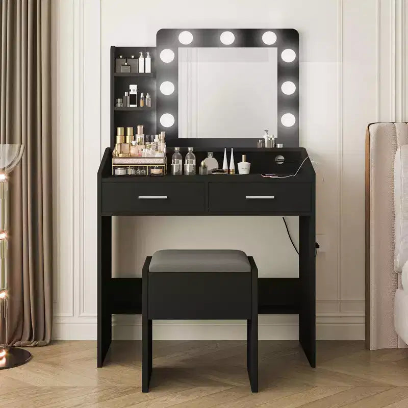 Coiffeuse avec prise électrique, Meuble-lavabo pour maquillage