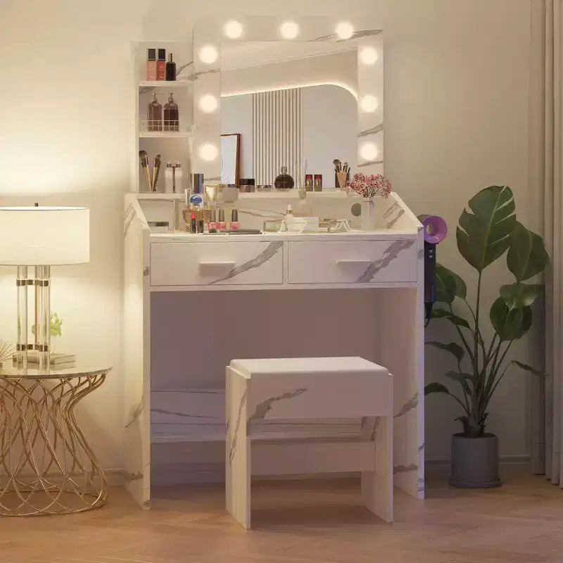 Coiffeuse avec prise électrique, Meuble-lavabo pour maquillage