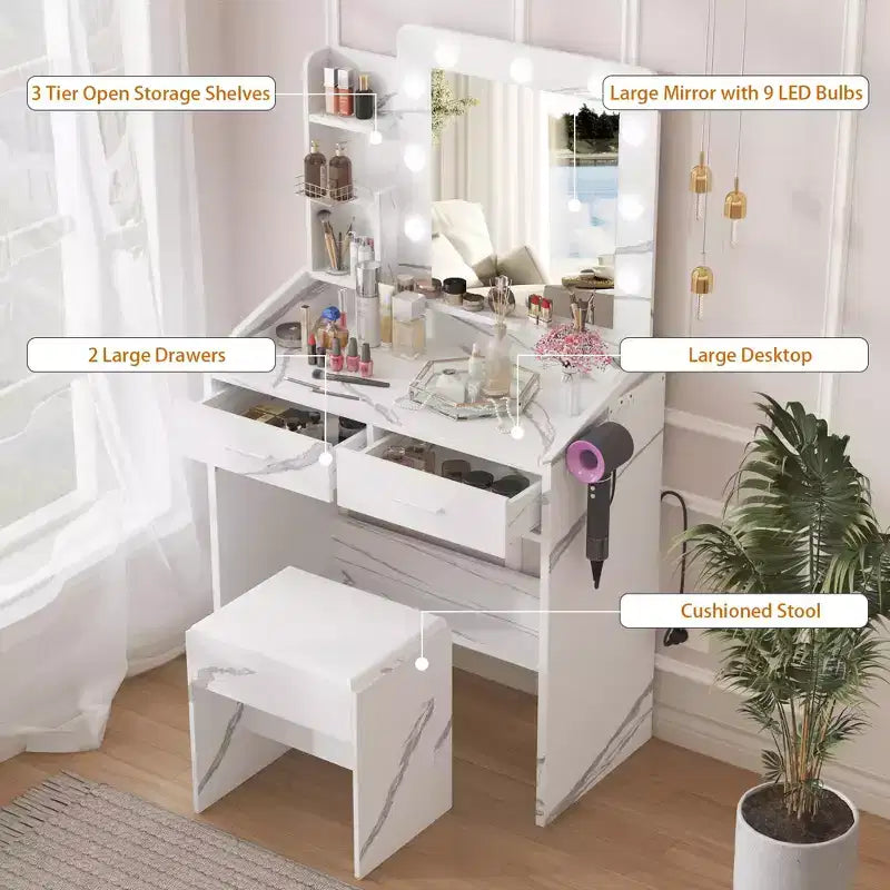 Coiffeuse avec prise électrique, Meuble-lavabo pour maquillage