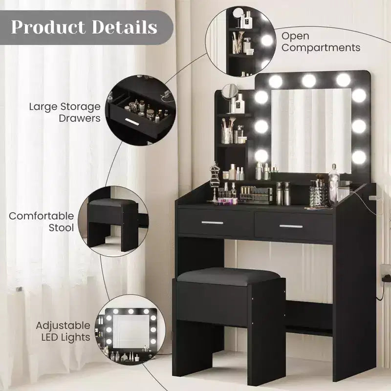 Coiffeuse avec prise électrique, Meuble-lavabo pour maquillage