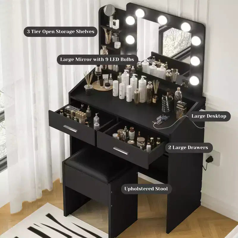 Coiffeuse avec prise électrique, Meuble-lavabo pour maquillage