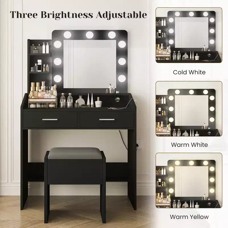 Coiffeuse avec prise électrique, Meuble-lavabo pour maquillage