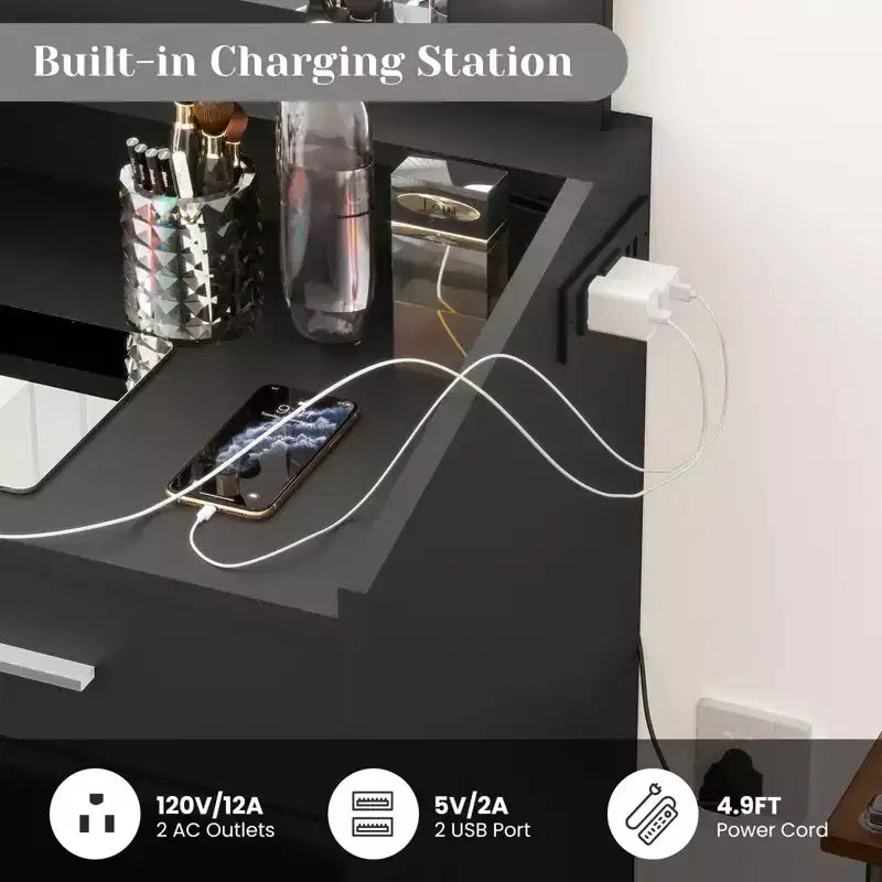 Coiffeuse avec prise électrique, Meuble-lavabo pour maquillage
