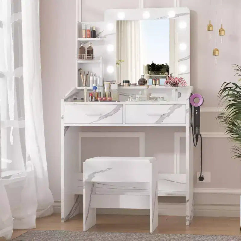 Coiffeuse avec prise électrique, Meuble-lavabo pour maquillage