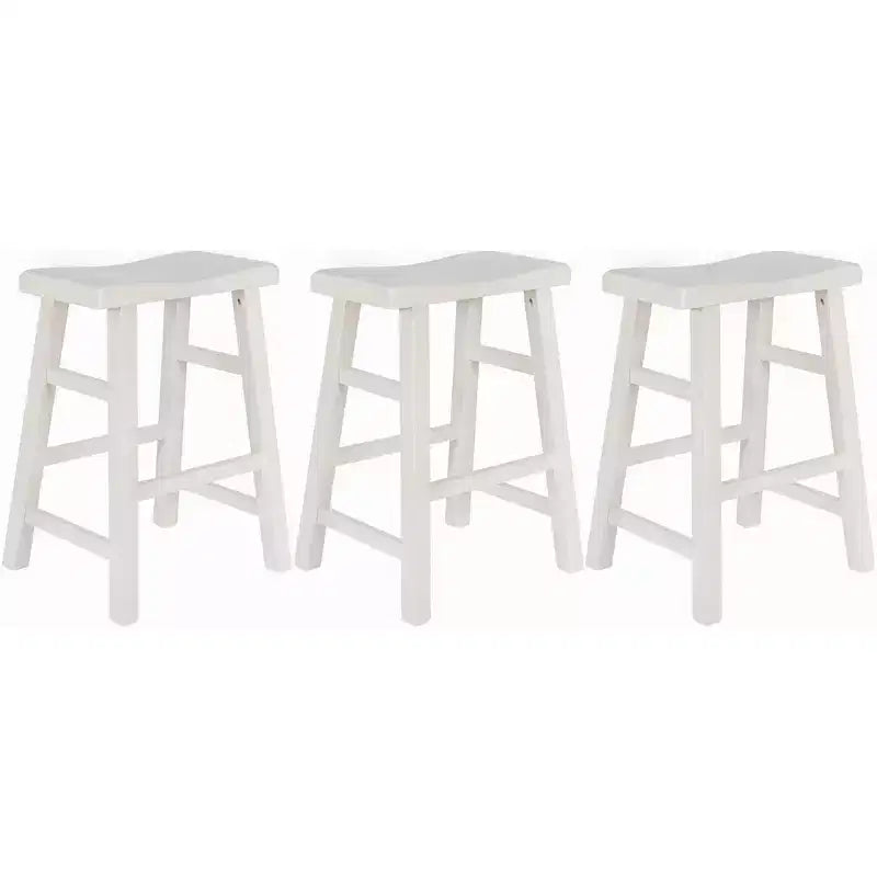eHemco Heavy-Duty Solid Wood Saddle Seat Kitchen Counter Height Barstools, 24 Inches, Set of 3