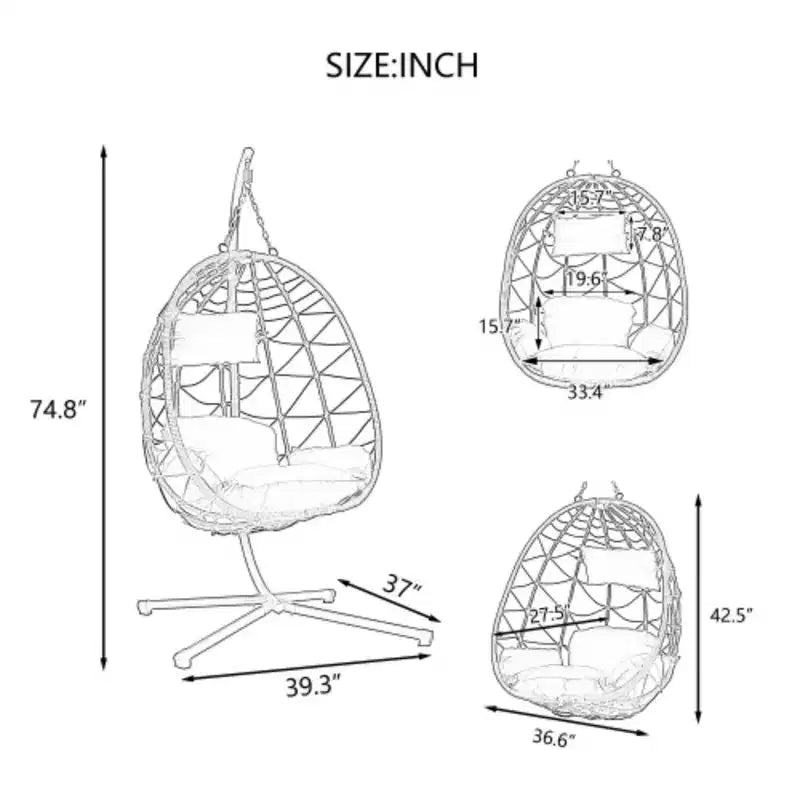 Chaise balançoire d'extérieur Courtyard Wicker Hanging Egg Chair Chaise suspendue en forme de panier