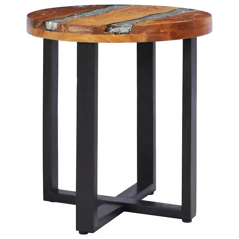 Table basse ronde avec incrustation de résine pour salon