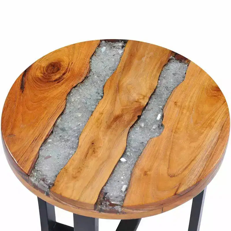 Table basse ronde avec incrustation de résine pour salon