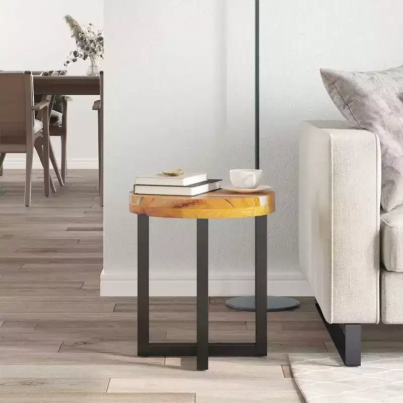 Table basse ronde avec incrustation de résine pour salon