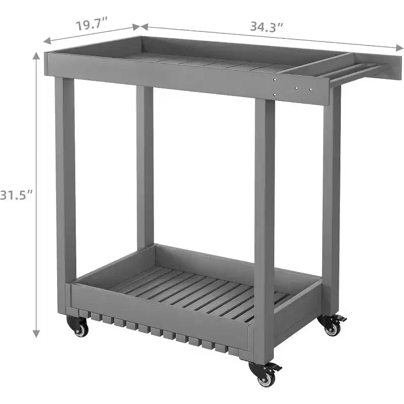 Chariot de rangement à 2 niveaux avec roulettes pivotantes et 2 freins