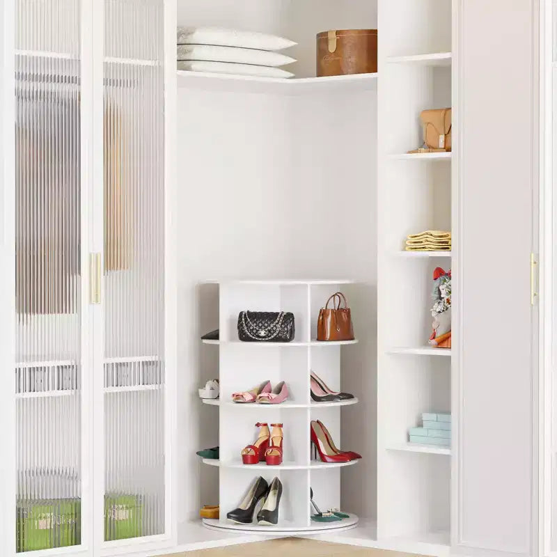 Tour de rangement à chaussures rotative circulaire à quatre niveaux