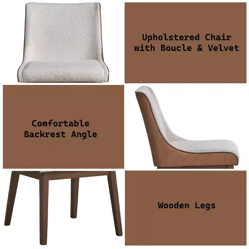 Chaise de salle à manger en bois rembourrée de velours et bouclette